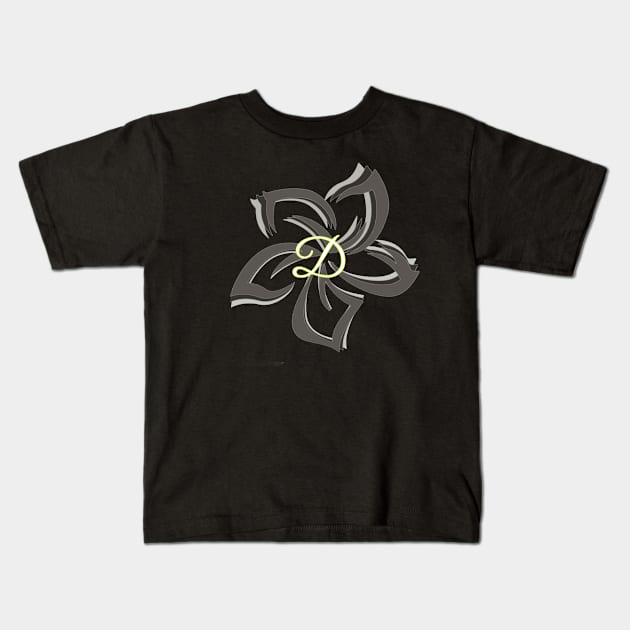 The letter D on a tribal plumeria Kids T-Shirt by junochaos